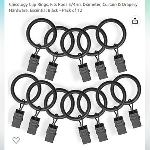 Two sets of clip curtain rings, black